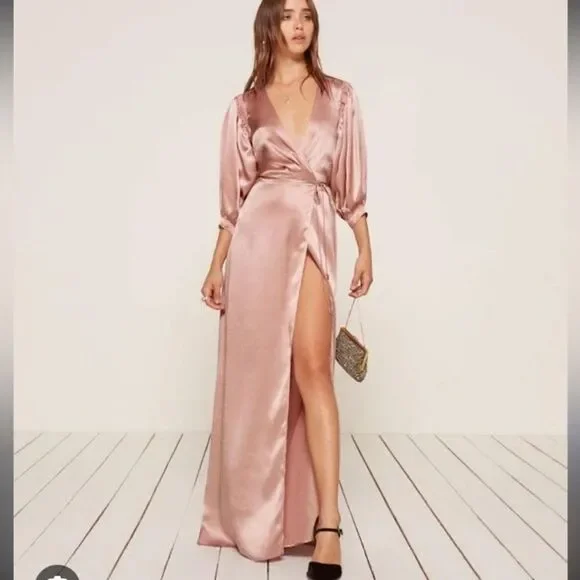 Reformation Olivine Maxi Long Pink Dress Wrapped Size S - Picture 6 of 12